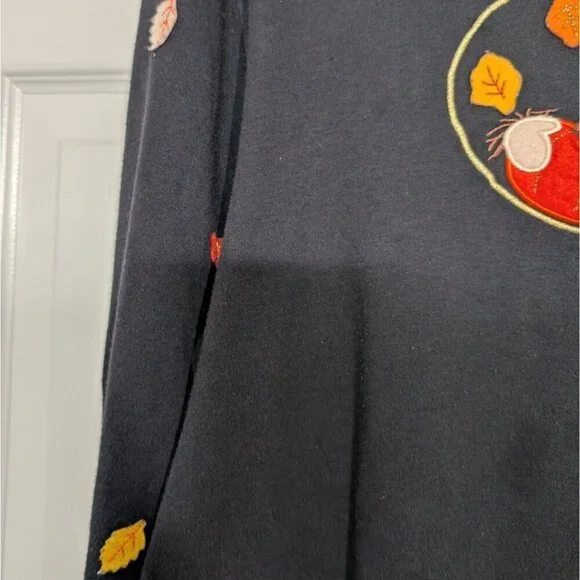 Vintage Fall Scarecrow Embroidered Shirt Womens Size Large Black Long Sleeve - Picture 4 of 11